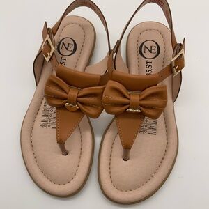 Vegan Bow T-Strap Flat Sandals for Girls Size Various